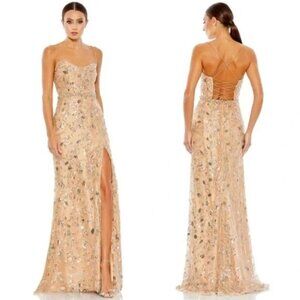 Mac Duggal Embellished Sleeveless Corset Gown Maxi Dress 68049 Nude Size 10 NWT